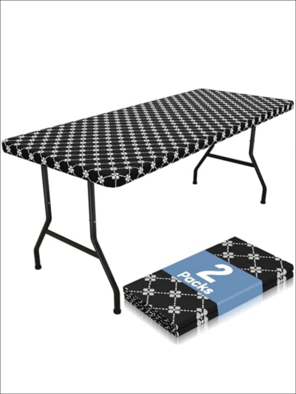 2 Pack Vinyl Fitted Tablecloth Flannel Back Waterproof Elastic Table Cover